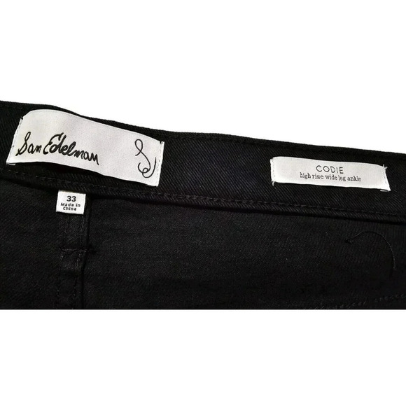 Sam Edelman CODIE Button Fly High Rise Wide Leg Ankle Crop Jeans Size 33 Black - Picture 3 of 11